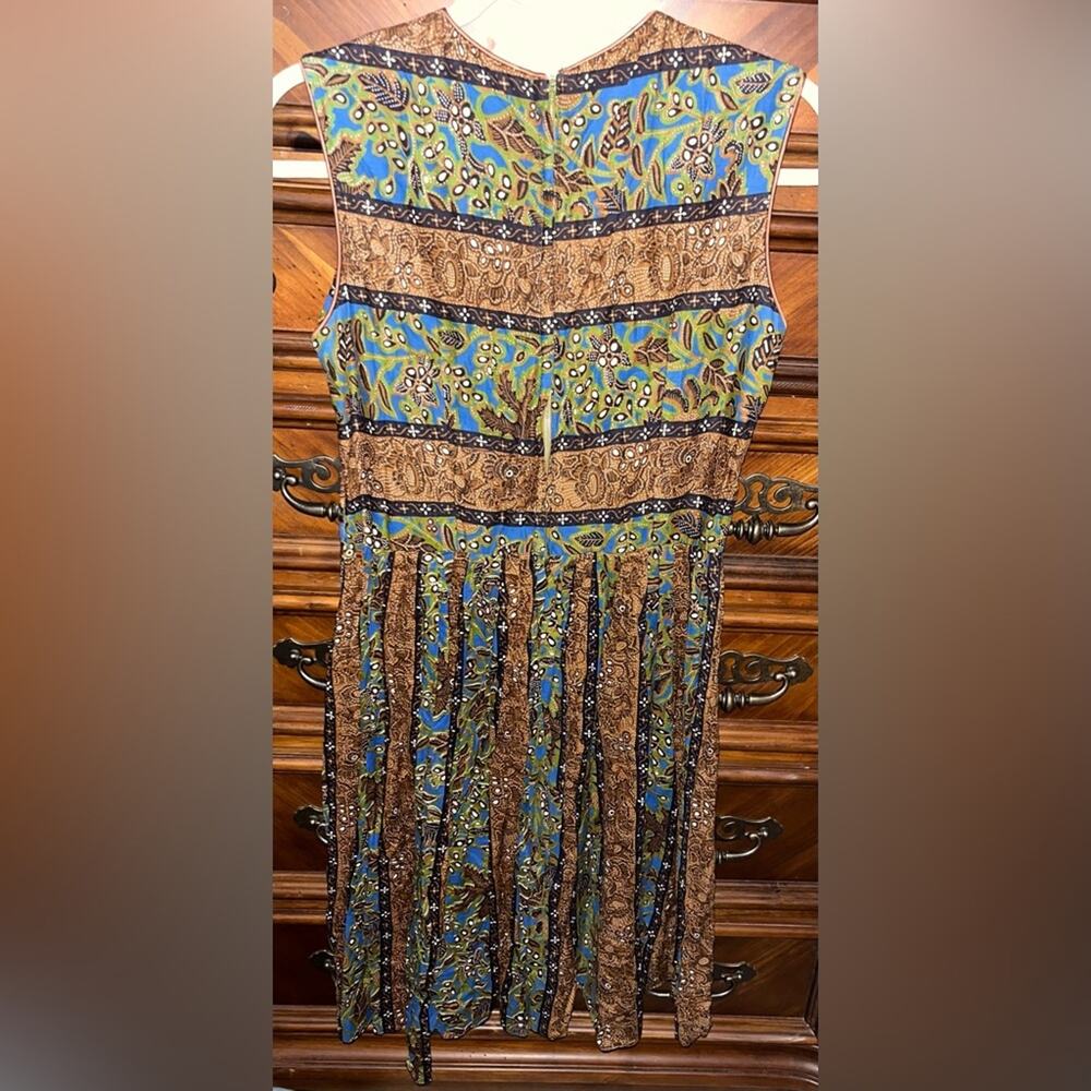 Vintage Handmade Sleeveless Dress batik floral and striped pattern. - Picture 2 of 5